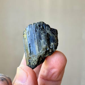 Dark Green Tourmaline with Cat&#39;s Eye Iridescence, 31g, Old Find, Heart Chakra Crystal, Minas Gerais, Brazil S157