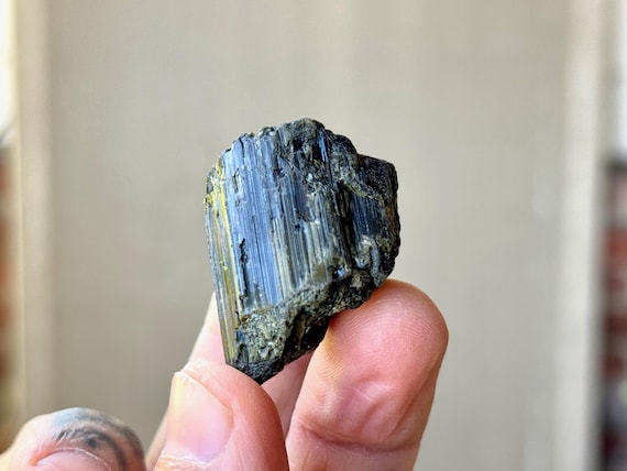Dark Green Tourmaline with Cat's Eye Iridescence, 31g, Old Find, Heart Chakra Crystal, Minas Gerais, Brazil S157