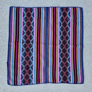 Peruvian Manta Cloth with Vibrant Rainbow Colors, 23&quot; x 23&quot;, Handwoven Andean Mesa Cloth for Shamanic Ceremony, Made in Chawaytiri, Peru