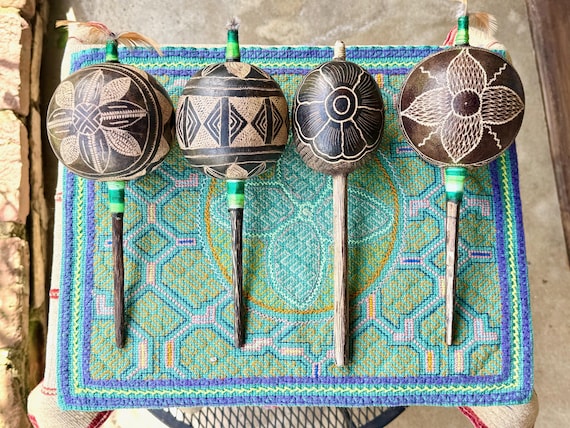 Shipibo Rattle from the Peruvian Amazon, Traditional Gourd Rattle for Shamanic Plant Ceremony, Handmade in Pucallpa