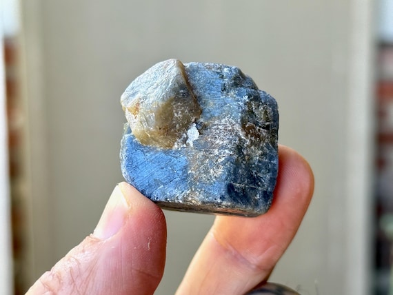 Blue Sapphire, Natural & Double Terminated, 62g, Throat and Third Eye Chakra, Prosperity and Abundance, India A239