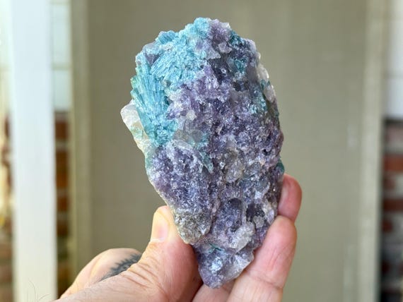 Unicorn Stone Quartz with Blue Tourmaline & Purple Lepidolite, 207g, São Jose da Safira, Minas Gerais, Brazil W078