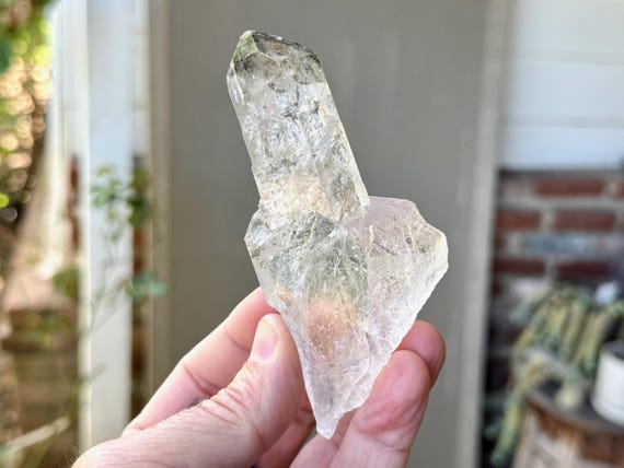 Green Chlorite Phantom Quartz, Water Clear, 129g, Heart Chakra Crystal, Nature Spirits, Corinto, Minas Gerais, Brazil S365