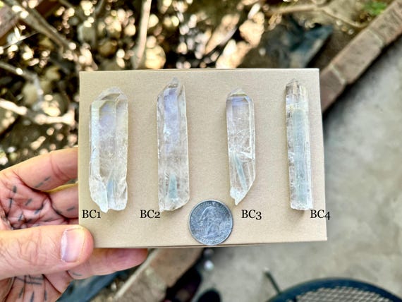Blue Candle Phantom Quartz, Choose ONE of Four, Quartz Points with Unusual Blue-Gray Inclusions, Minas Gerais, Brazil R934