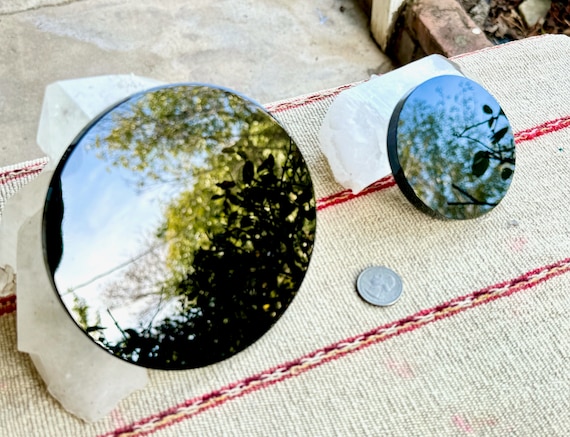 Obsidian Scrying Mirror, Medium (3.25") and Large (5") Sizes, Black Mirror for Divination & Fortune Telling, Mexico OB-001