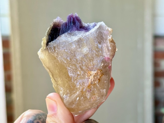 Citrine with Purple Lepidolite, All Natural, 195g, Creativity, Manifestation & Relaxation, Coronel Murta, Minas Gerais, Brazil V167