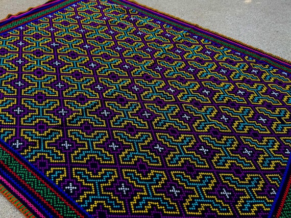 Shipibo Manta Cloth from Pucallpa, Peru, 27" x 35," Large Embroidered Shamanic Altar Cloth for Ceremony or Mesa by Betson Macawashi