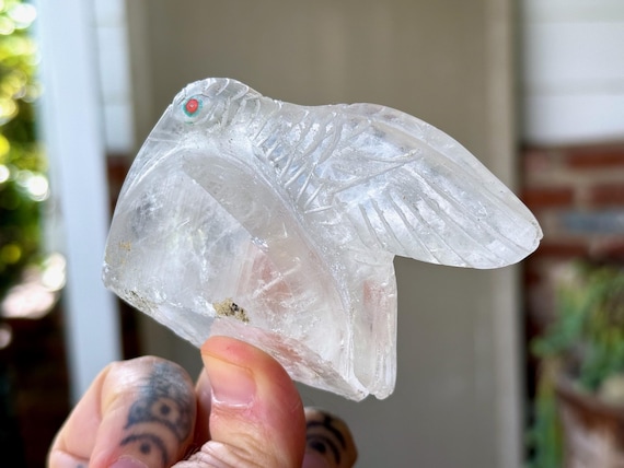 Quartz Crystal Hummingbird, Hand Carved from Native Quartz in Peru, Shamanic Totem for Mesa