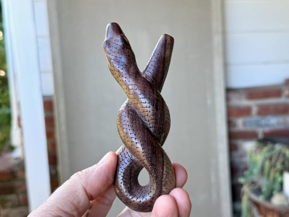 Infinity Serpent Kuripe, Traditional Shamanic Applicator Pipe, Hand Carved Wooden Snake Kuripe