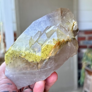 Lodolite Quartz, Self-Standing with Yellow Sulfite, 1.3 Kilo, New Find, Transformation & Purification, Corinto, Minas Gerais, Brazil W993