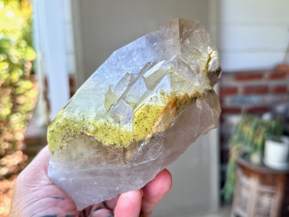 Lodolite Quartz, Self-Standing with Yellow Sulfite, 1.3 Kilo, New Find, Transformation & Purification, Corinto, Minas Gerais, Brazil W993