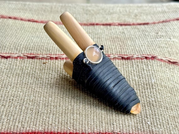 Double Kuripe with Gray Chalcedony, Traditional Shamanic Applicator Pipe, Hand Crafted from Natural Cemara Wood
