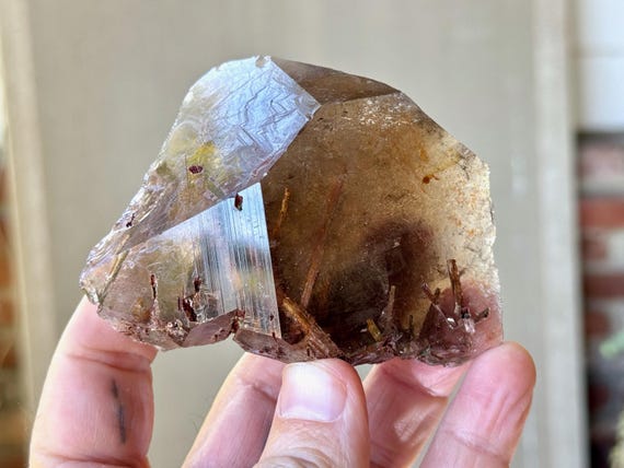 Smoky Quartz with Rare Piemontite (Red Epidote) Inclusion and Record Keepers, 222g, New Find, Minas Gerais, Brazil X654