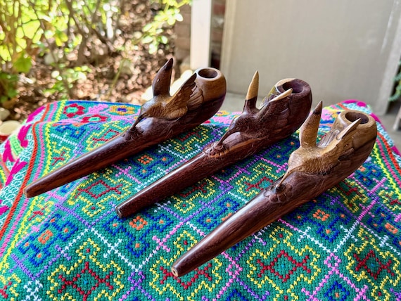 Hummingbird Pipe, Traditional Wooden Tobacco Pipe for Shamanic Ceremony, Hand Carved from Natural Tropical Hardwood