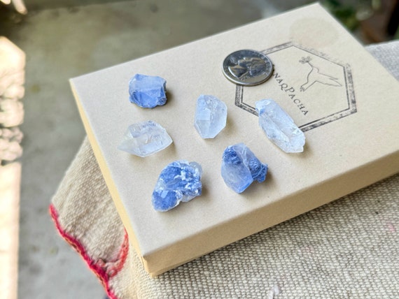 Dumortierite Quartz Crystal Lot, 6 Pieces (29g), New Find, Vibrant Blue Inclusions, Third Eye Chakra and Throat Chakra, Bahia, Brazil P977