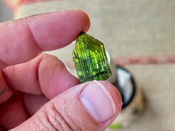 Green Tourmaline, Natural Termination, 7.2g, Aricanga Mine, São Jose da Safira, Minas Gerais, Brazil R678