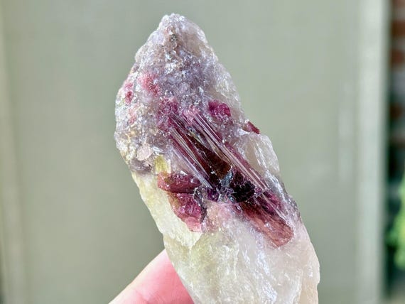 Unicorn Stone Quartz with Pink Tourmaline & Purple Lepidolite, 115g, Heart Chakra Crystal, Coronel Murta, Minas Gerais, Brazil T055
