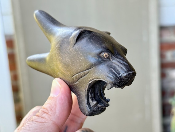 Jaguar Kuripe, Hand Carved from Solid Dark Wood, Traditional Shamanic Applicator Pipe, Single Block Kuripe