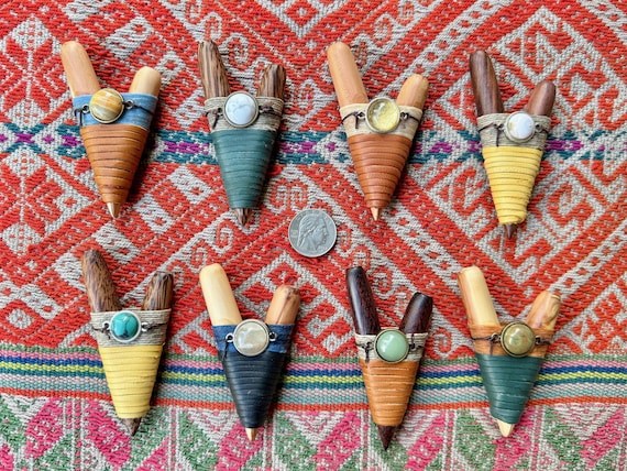 Traditional Kuripe Pipe, Choose ONE of Eight, Gemstone & Leather Wrapping, Handcrafted Shamanic Self-Applicator