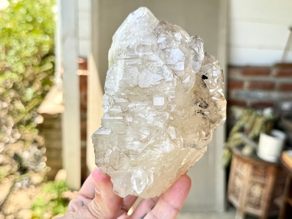 Elestial Quartz with Golden Mica, Double Terminated, 1.1 Kilo, Old Find, Aracuai, Minas Gerais, Brazil W324