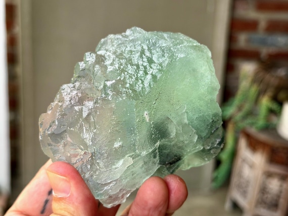 Green Fluorite, Naturally Etched with Blue Window, 605g, Third Eye & Heart Chakra, Hunan, China X163