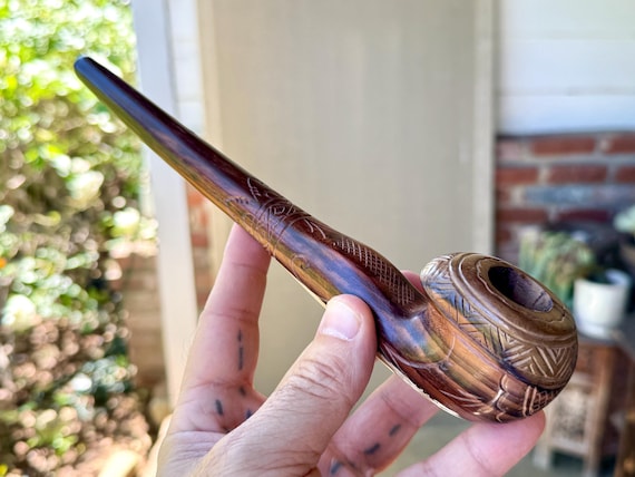 Shaman Tobacco Pipe, Traditional Solid Wood Mapacho Pipe for Shamanic Ceremony, Hand Carved from Natural Tropical Hardwood