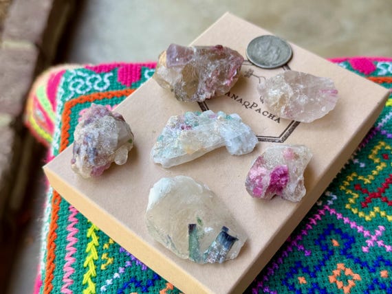 Unicorn Stone Quartz Lot, Citrine & Multicolor Tourmaline, 6 Pcs, Coronel Murta, Minas Gerais, Brazil B024
