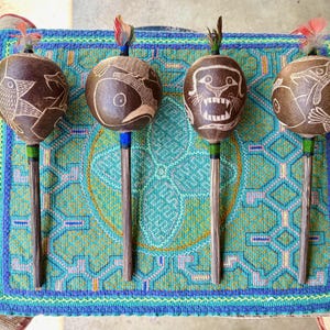 Shaman Rattle from Peru - Jaguar, Snake, Condor & Hummingbird, Traditional Shipibo Rattle for Shamanic Plant Medicine Ceremony