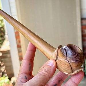 Shaman Pipe with Flower, Traditional Solid Wood Tobacco Pipe for Shamanic Ceremony, Hand Carved from Natural Tropical Hardwood
