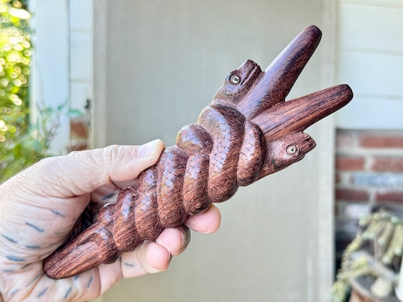 Entwined Snake Kuripe, Hand Carved Shamanic Applicator Pipe for Ceremony, Handmade from Solid Dark Tamarind Wood
