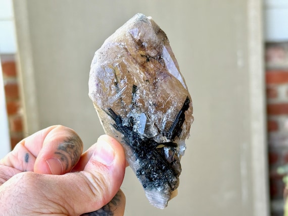 Smoky Quartz with Blue-Green Tourmaline, 207g, New Find, Natural Spirits & Purification, Coronel Murta, Minas Gerais, Brazil V252