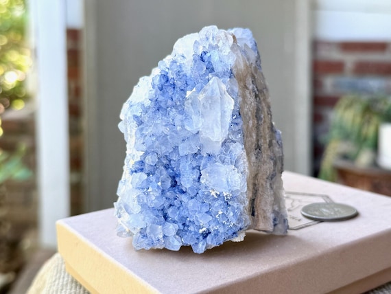 Dumortierite Quartz Cluster, Self-Standing, 376g, New Find, Third Eye & Throat Chakra, Enhance Lucid Dreaming, Bahia, Brazil V017