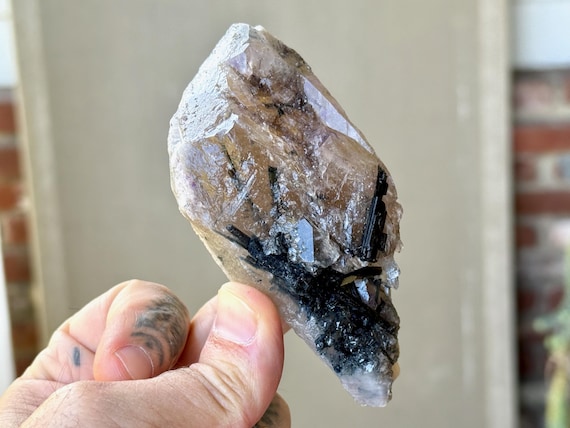 Smoky Quartz with Blue-Green Tourmaline, 207g, New Find, Coronel Murta, Minas Gerais, Brazil V252