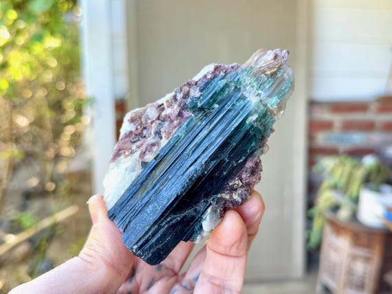 Blue Tourmaline with Purple Tip, Lepidolite Inclusion, 39g, São Jose da Safira, Minas Gerais, Brazil W733