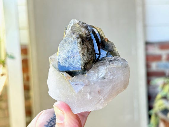 Smoky Lodolite Quartz, Yin-Yang Formation, Self-Standing, 267g, New Find, Minas Gerais, Brazil W631