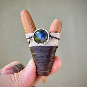 Kuripe with Labradorite, Handcrafted Shamanic Applicator Pipe, Traditional Wood Kuripe
