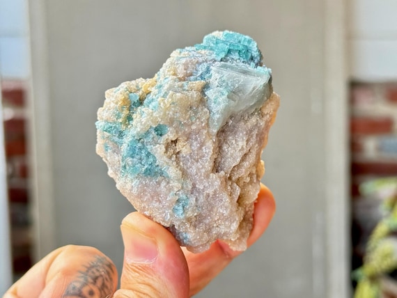 Unicorn Stone, Blue Tourmaline & Golden Mica, 142g, New Find, Throat Chakra Crystal, São Jose da Safira, Minas Gerais, Brazil W563