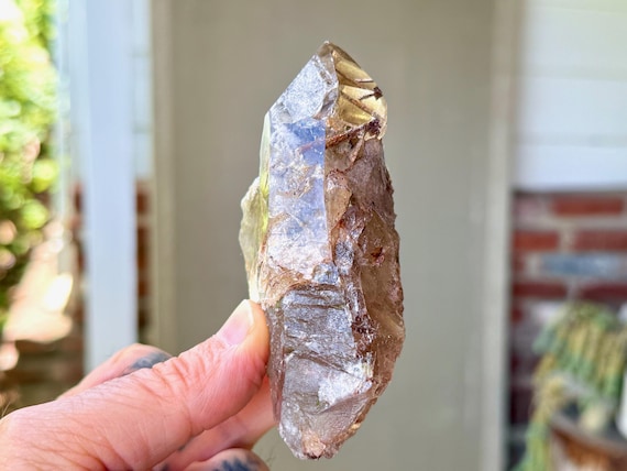Smoky Quartz with Rare Piemontite (Red Epidote) Inclusions, 213g, Crystal for Heart Intelligence & Understanding, Minas Gerais, Brazil W879