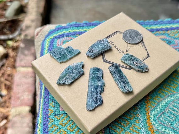 Ocean Kyanite Lot, 6 pcs, Blue-Green Kyanite Crystals, Heart & Throat Chakra Connection, Tanzania S839