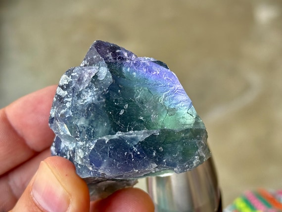 Bicolor Fluorite, Purple & Green, UV Reactive, 120g, Third Eye and Heart Chakra, Nigeria V311