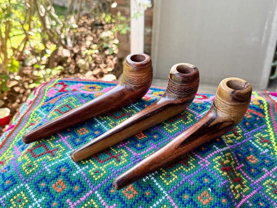Shaman Tobacco Pipe, Traditional Wooden Pipe for Shamanic Ceremony, Hand Carved from Natural Tropical Hardwood