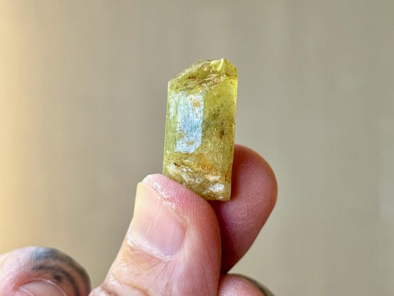 Golden Apatite, Natural and Terminated, 9g, Gem Yellow Apatite, Solar Plexus and Sacral Chakra Crystal, Morocco S569