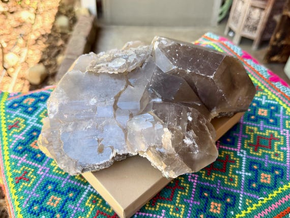 Smoky Quartz with Blue Tourmaline & Citrine, Gwindel Overgrowth, 3.4 Kilo, Jenipapo, Minas Gerais, Brazil W659