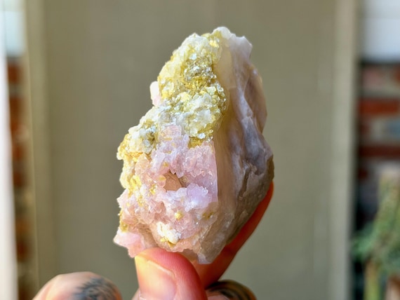 Canga Rose Quartz & Golden Mica, 98g, Crystallized Rose Quartz, Taquaral, Minas Gerais, Brazil B166