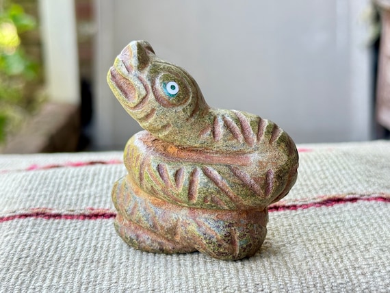 Incan Serpent Totem, Underworld Guardian, Hand Carved from Native Serpentine Stone, By Artist Ruben Layme in Peru’s Sacred Valley