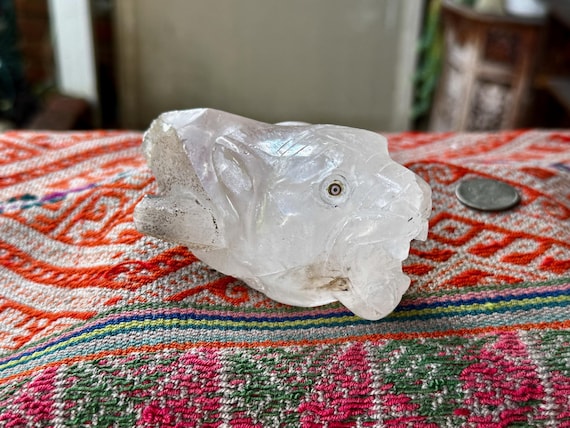 Andean Crystal Jaguar, Hand Carved from Native Peruvian Quartz, Handmade in Peru