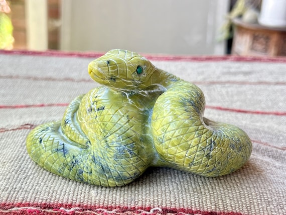 Serpentine Snake Carving, Handmade from Native Stone in Peru's Sacred Valley, Shamanic Power Animal for Mesa by Artist Ozwaldo Perez #8