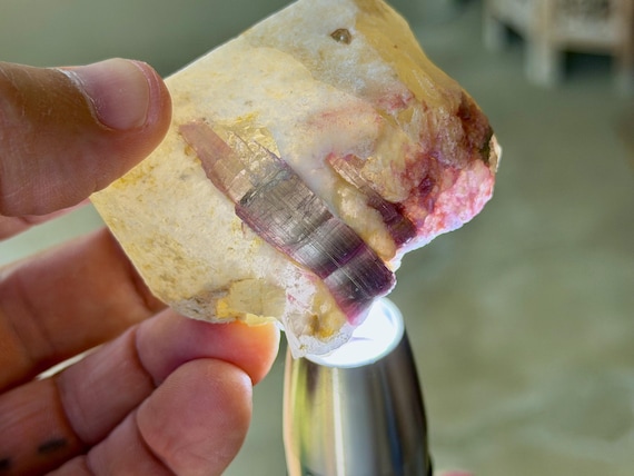 Unicorn Stone Quartz, Citrine & Bicolor Pink-Purple Tourmaline, 210g, New Find, Coronel Murta, Minas Gerais, Brazil V428