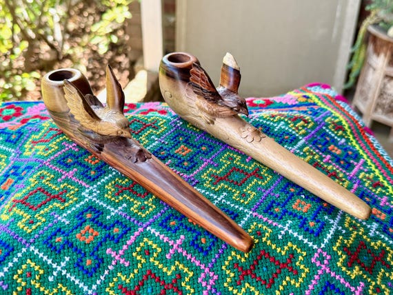 Eagle Pipe, Traditional Wooden Tobacco Pipe for Shamanic Ceremony, Hand Carved from Natural Tropical Hardwood, Ceremonial Eagle Pipe