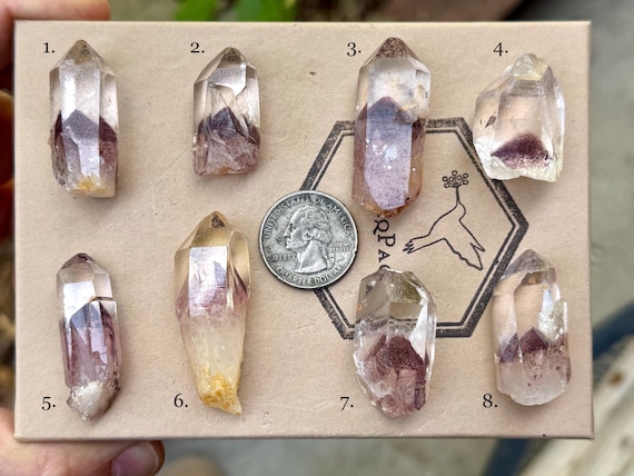 Sunset Phantom Quartz, Red Hematite Inclusion, Choose ONE of Eight, Old Find, Root Chakra, Andhra Parish Mines, India B056